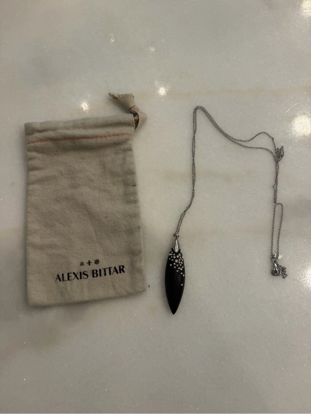 Alexis Bittar Black Crystal Drop Pendant 32” Necklace